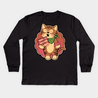 Cat Eating Cake Kids Long Sleeve T-Shirt